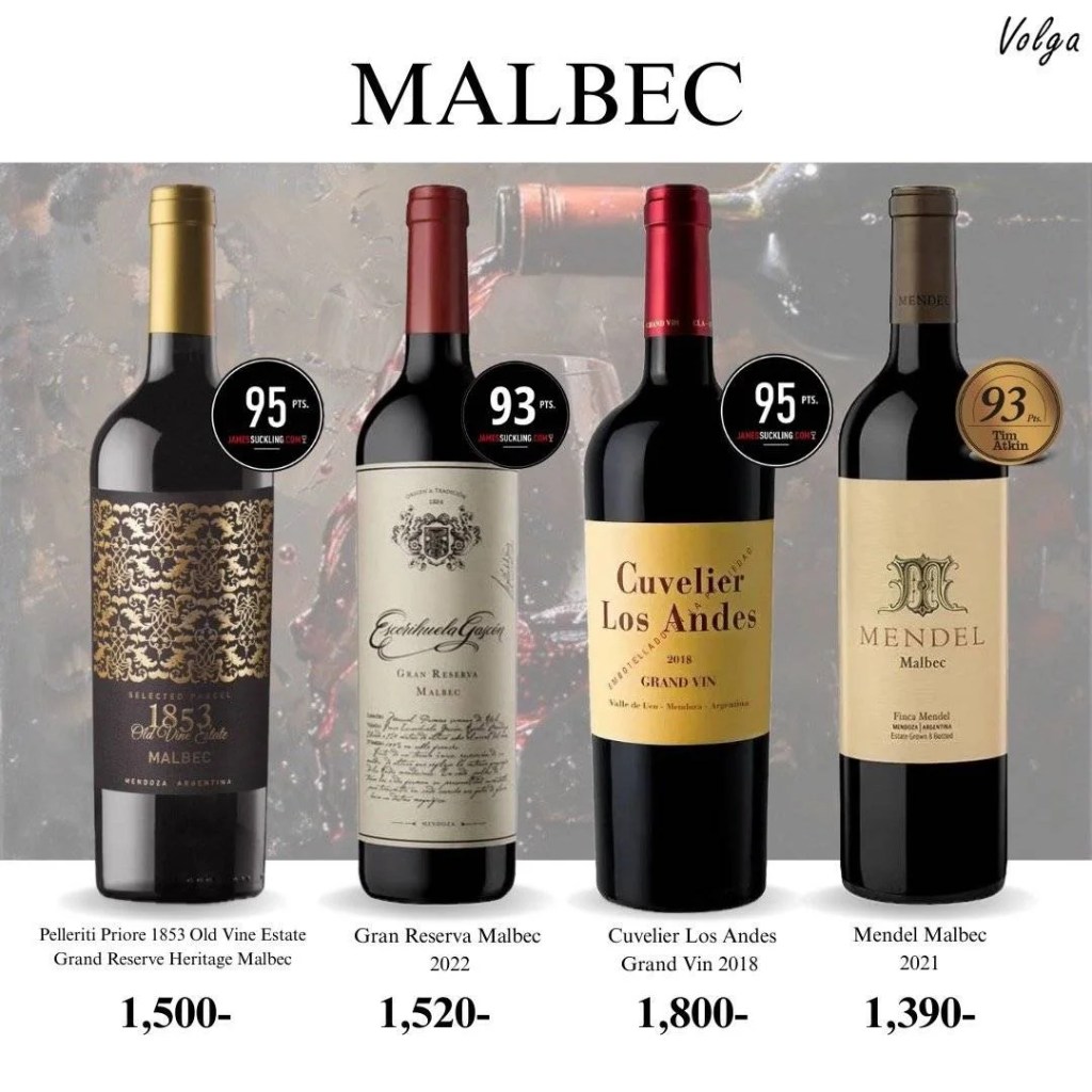  สัมผัสเสน่ห์แห่งอาร์เจนตินา กับไวน์ Malbec ที่แท้จริง 

🎗ด้วยความสมบูรณ์แบบที่ธรรมชาติมอบให้ แสงแดดที่อบอุ่น ดินภูเขาไฟอันอุดมสมบูรณ์ และอากาศบริสุทธิ์จากเทือกเขาแอนดีส ไวน์ Malbec ชั้นดีที่สุดในโลกอยู่ที่นี่

🏆รสชาติที่คุณจะได้สัมผัส

🎗กลิ่นหอมเข้มข้นของผลไม้สีเข้มอย่าง พลัม แบล็กเบอร์รี และเชอร์รี่สุก

🎗ผสานความหอมอบอวลของผลไม้แห้ง วานิลลา ช็อกโกแลต และเครื่องเทศ 

🎗รสสัมผัสเนียนนุ่มแต่ทรงพลัง พร้อมโครงสร้างที่ลงตัวและยาวนาน

Malbec – ความหรูหราในทุกแก้ว ที่รอให้คุณลิ้มลอง